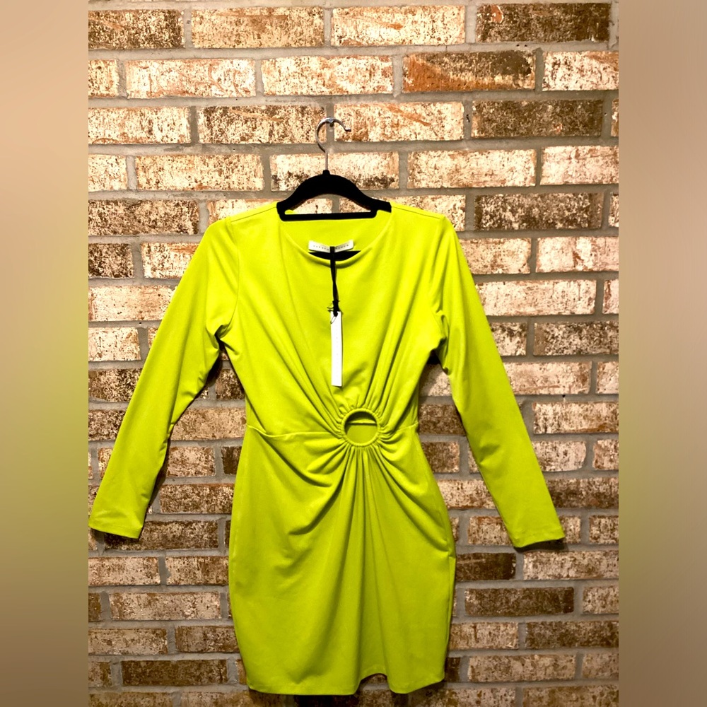 NEW! Susana Monaco x Revolve side circle long sleeve chartreuse dress sz M